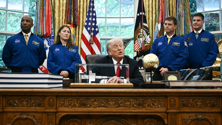 President Trump honors Artemis II astronauts in the Oval Office.