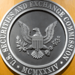 U.S. securities and exchange gray metal seal On a wooden wall