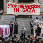 Supporters of Palestine gather at Harvard University.