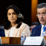 From left, FBI Director Kash Patel, DNI chief Tulsi Gabbard, and CIA Director John Ratcliffe testify before the Senate Intelligence Committee on Tuesday.