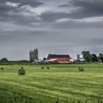 A barn is set back on a farm in Wisconsin.