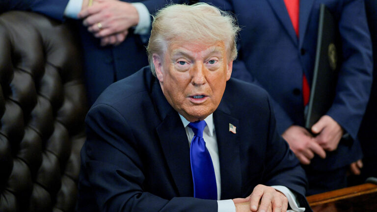 President Donald Trump takes questions from the media after signing an executive order in the Oval Office at the White House in Washington, D.C., U.S., April 30, 2026. REUTERS/Jonathan Ernst