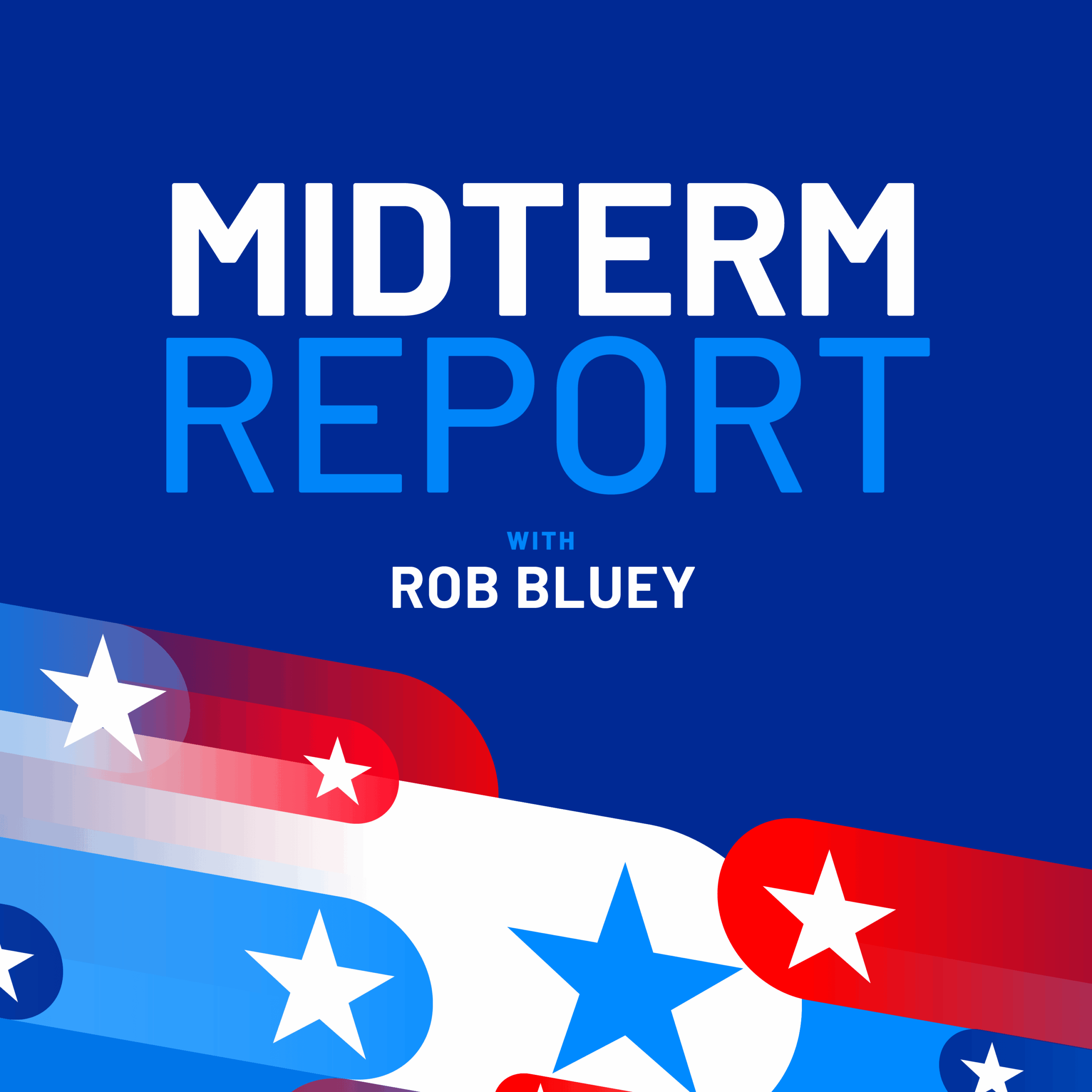 Midterm Report 1 Midterm Report with Rob Bluey text on blue background, with red, white, and blue stripes and white stars, resembling the American flag.