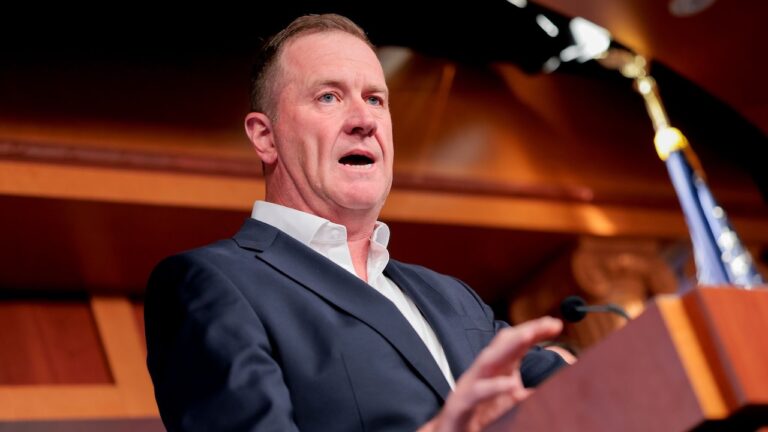 U.S. Sen. Eric Schmitt speaks during a press conference at the U.S. Capitol.