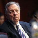 Sen. Dick Durbin looks to his right during a Senate hearing.