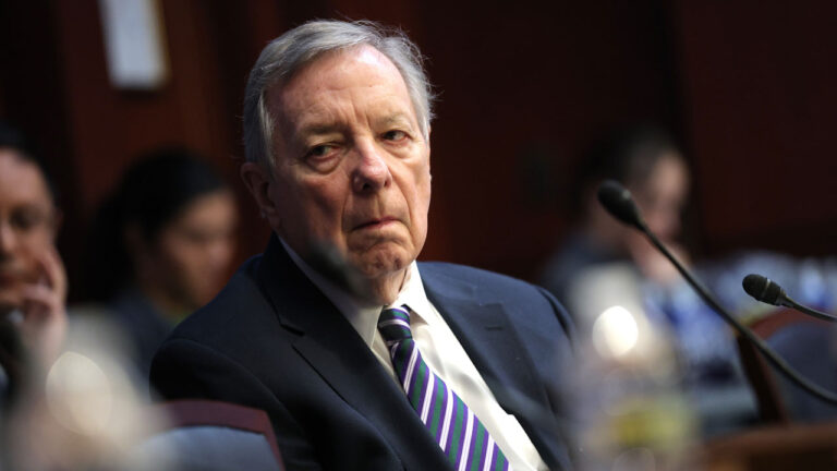 Sen. Dick Durbin looks to his right during a Senate hearing.