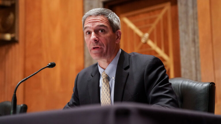 Former Virginia Attorney General Ken Cuccinelli testifies before Congress while serving as deputy secretary of Homeland Security/.