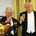 King Charles and President Donald Trump in white-tie raise a toast.