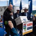 Alberta separatist Mitch Sylvestre leads a rally.