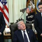 Vance, Rubio in Dead Heat in Hypothetical 2028 GOP Race 1 JD Vance and Marco Rubio flank President Trump as he sits at his desk in Oval Office,