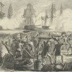 Sepia-toned painting of the June 28, 1776 attack on Fort Moultrie in Charleston.