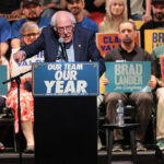 Socialst Sen. Bernie Sanders (I-VT) speaks during a Get Out the Vote (GOTV) rally at Kings Theater on June 18, 2026 in New York City. Sanders joined Mayor Zohran Mamdani ahead of next week's primary, and the start of early voting on Saturday, as the pair campaigned for Brad Lander, Claire Valdez and Darializa Avila Chevalier, who are challenging incumbents in Democratic primary contests. (Photo by Michael M. Santiago/Getty Images)