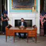New York City Mayor Zohran Mamdani delivers a speech to mark the 250th anniversary of the United States of America at City Hall on July 3, 2026 in New York City. Mamdani spoke in front of the George Washington desk with a crowd of recently naturalized citizens at New York City Hall. (Photo by Anna Connors - Pool/Getty Images)
