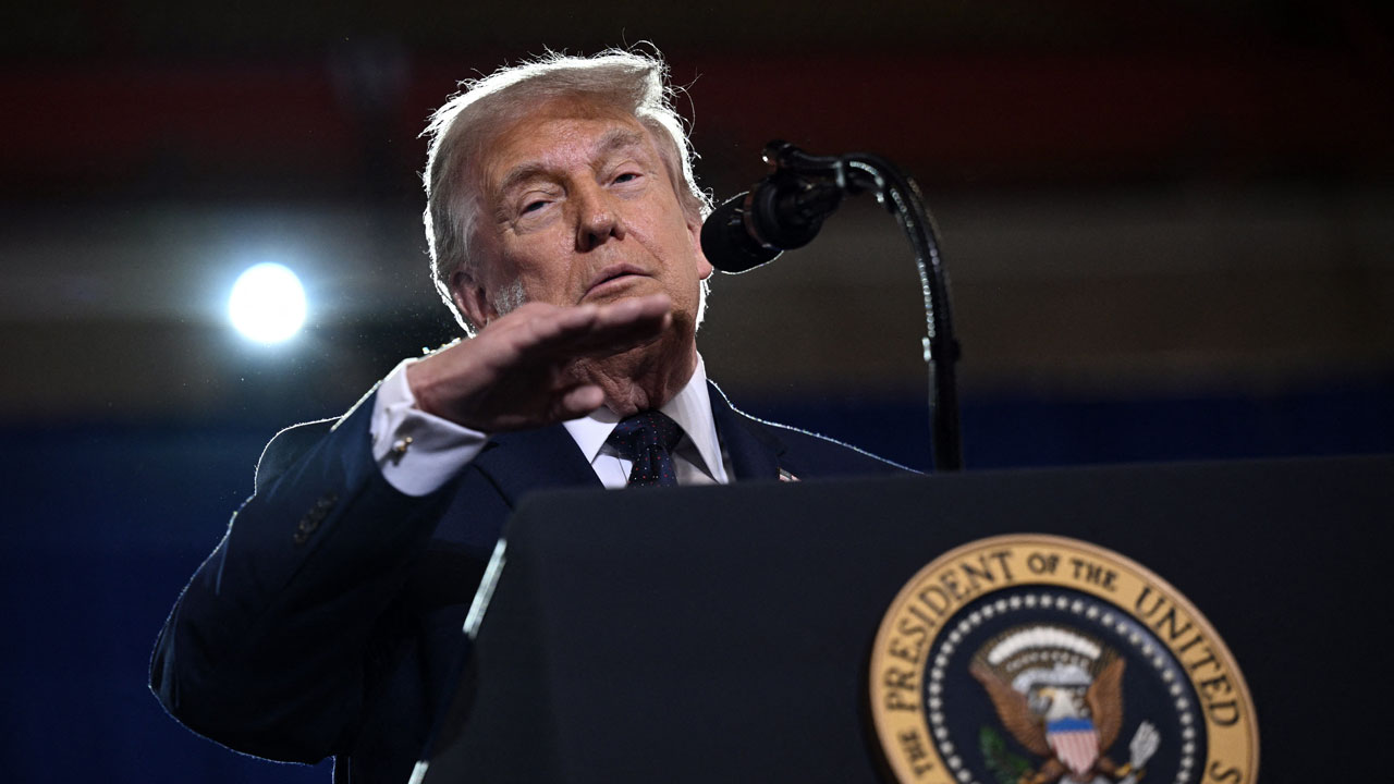President Donald Trump delivers a speech about the economy at Rockland Community College Fieldhouse in Suffern, New York, on May 22, 2026. Trump is the first sitting president to visit the northern New York City suburbs since Gerald Ford in 1976. (Photo by Brendan SMIALOWSKI / AFP via Getty Images)