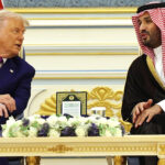 President Donald Trump meets with Saudi Crown Prince Mohammed bin Salman during a “coffee ceremony” at the Saudi Royal Court on May 13, 2025, in Riyadh, Saudi Arabia.