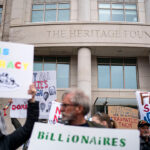 Protesters outside the Heritage Foundation.
