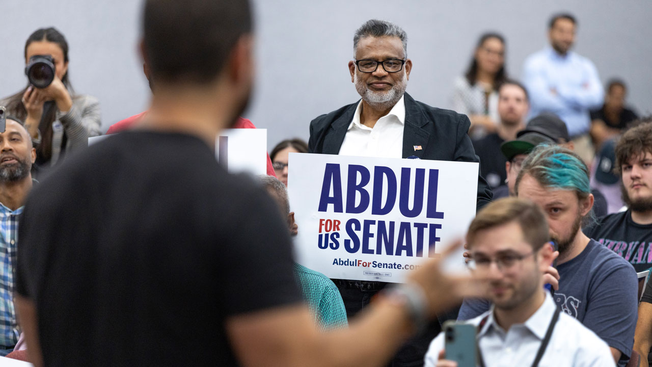 Democratic candidate for U.S. Senate in Michigan Abdul El-Sayed speaks to supporters during a rally.