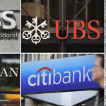 A combination of file pictures shows the logos of the Royal Bank of Scotland, (RBS) JP Morgan Chase, UBS, Citibank and HSBC.