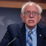 Senator Bernie Sanders (I-VT) speaks at a press conference.