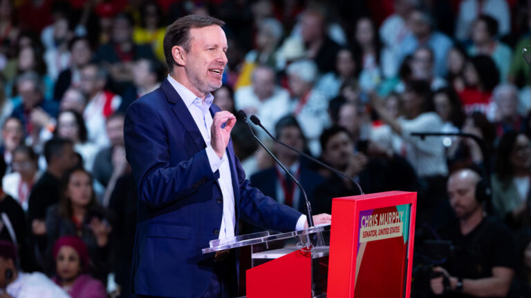 Sen. Chris Murphy speaks at a rally. (Aldara Zarraoa/Getty Images)