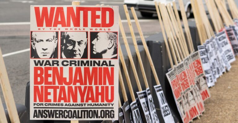 Hundreds of Signs Readied as Anti-Israel Protesters Gather at Capitol for Netanyahu Visit 