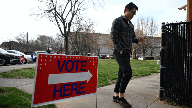 Mecklenburg County voters go to polls for the midterm elections in a total of 195 precincts as the Board of Elections receives the ballots in Charlotte NC, United States on March 03, 2026 (Peter Zay/Anadolu via Getty Images)