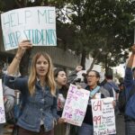 Teachers and supporters protesting