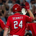 Rep. August Pfluger (R-TX) and Sen. Eric Schmitt (R-MO) celebrate with Rep. Jake Ellzey (R-TX) during the Congressional Baseball Game for Charity at National's Park on June 12, 2024 in Washington, DC.