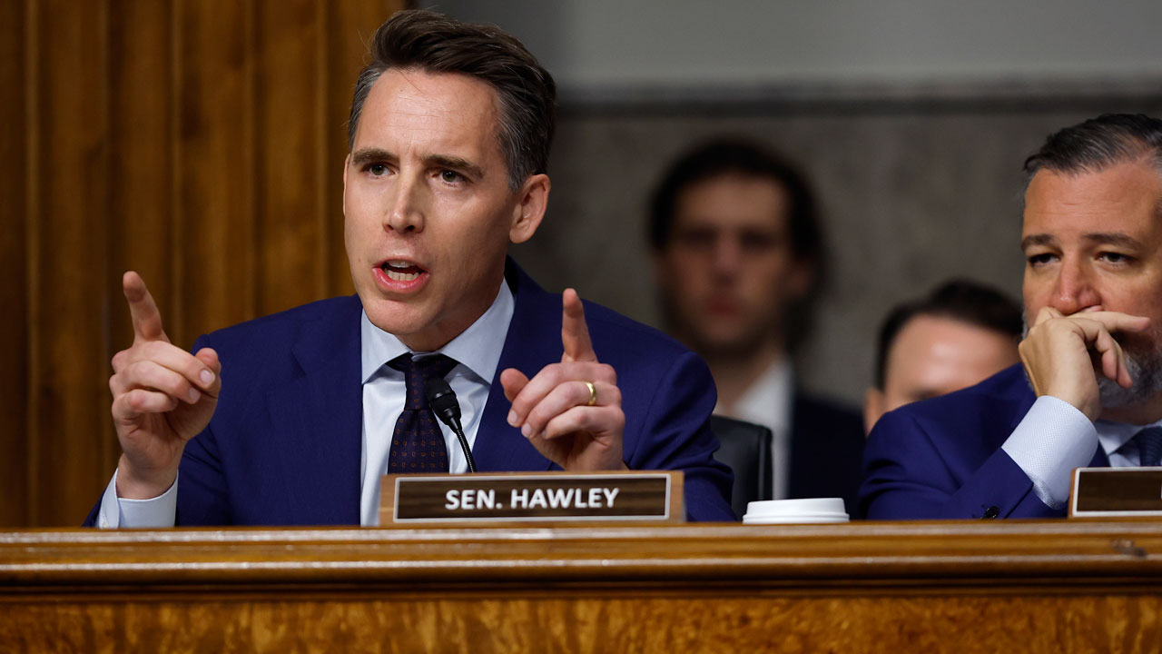 Sen. Josh Hawley speaks during a Senate hearing.