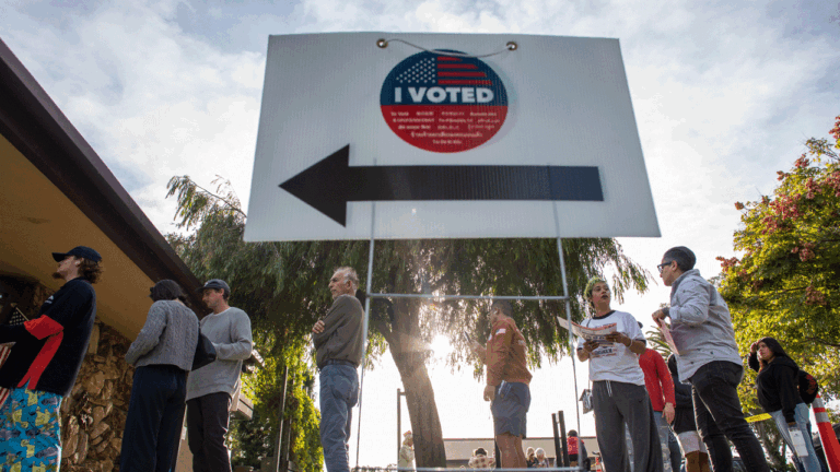 Californians wait in line to vote.