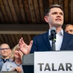 Democratic Texas State Rep. James Talarico speaks during a campaign launch rally.