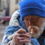 A man lighting a cigarette