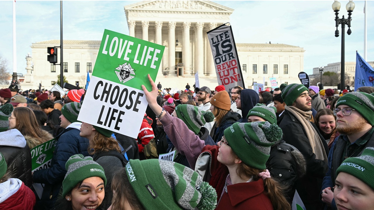 Pro-life protestors holding signs