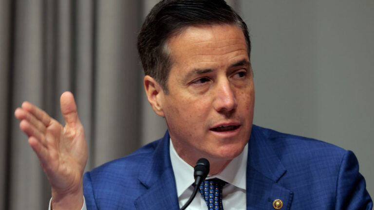 Sen. Bernie Moreno, R-Ohio, gestures while speaking during a hearing.
