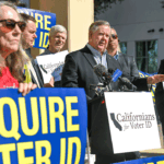 Congressman Ken Calvert speaks to an audience about requiring voter ID in California.