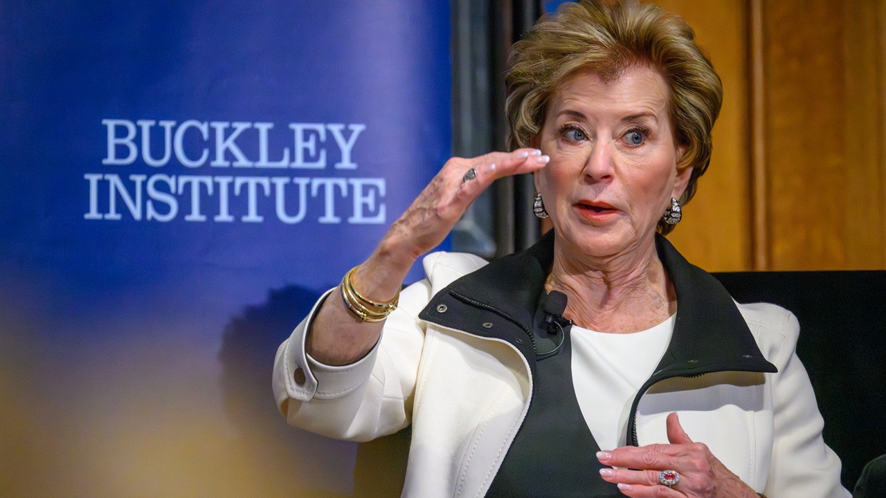 Education Secretary Linda McMahon seated