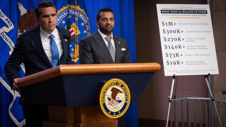 Kash Patel and Todd Blanche at a press conference