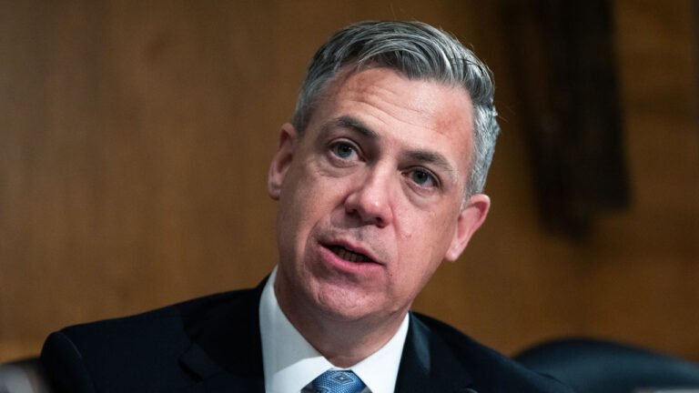 Sen. Jim Banks, R-Ind., at the Senate Banking, Housing and Urban Affairs Committee hearing on April 21, 2026.