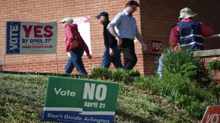 Virginia voters leave a polling location after voting on a statewide ballot question.