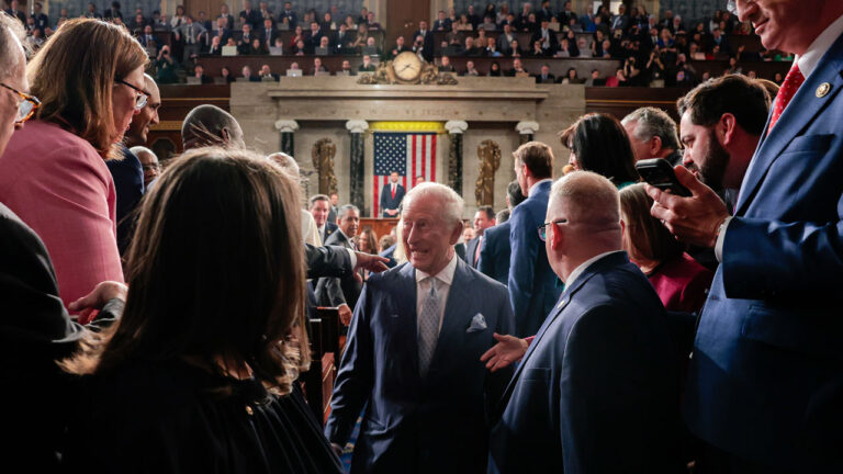 Britain's King Charles III leaves after addressing a Joint Meeting of Congress at the U.S. Capitol on April 28, 2026.