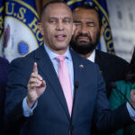 House Minority Leader Hakeem Jeffries (D-N.Y.) speaks at a press conference with other members of the Congressional Black Caucus on the Supreme Court decision in Louisiana v. Callais, at the U.S. Capitol in Washington, DC on April 29, 2026. (Nathan Posner/Anadolu/Getty Images)