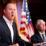 U.S. Sen. Eric Schmitt (R-MO) speaks during a press conference at the U.S. Capitol on April 27, 2026, in Washington, DC.