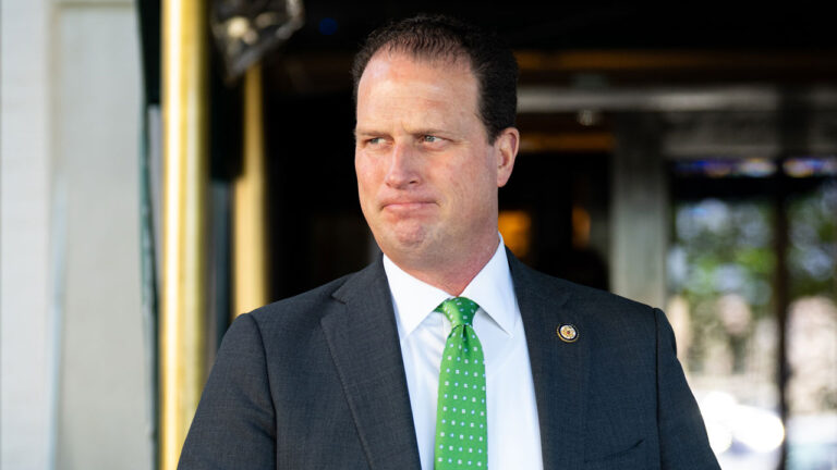 Rep. August Pfluger, R-Texas, leaves the House Republican Conference caucus meeting at the Capitol Hill Club in Washington on Wednesday, May 13, 2026.
