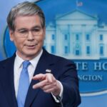 U.S. Treasury Secretary Scott Bessent speaking and pointing