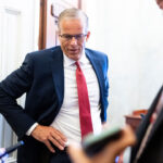 Senate Majority Leader John Thune, R-S. Dak., speaks to reporters outside his office in the U.S. Capitol on Tuesday, June 16, 2026.
