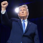 President Donald Trump pumps his fist