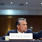 U.S. Defense Secretary Pete Hegseth testifies during a Senate Committee.
