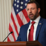 Secretary of Homeland Security Markwayne Mullin speaks during a news conference in the Eisenhower Executive Office Building on July 17, 2026 in Washington, DC. (Anna Moneymaker/Getty Images)