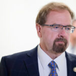 Rep. Chuck Edwards (R-NC) departs from a House Republican Conference meeting.