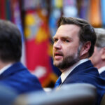 US Vice President JD Vance speaks during a Cabinet meeting hosted by US President Donald Trump at Camp David.